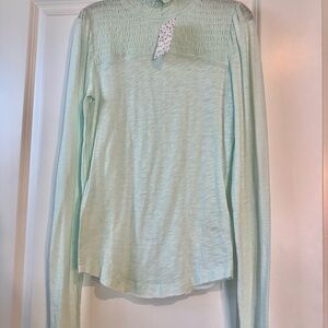 FREE PEOPLE EASY WEAR ICED AQUA ELASTIC NECK TOP